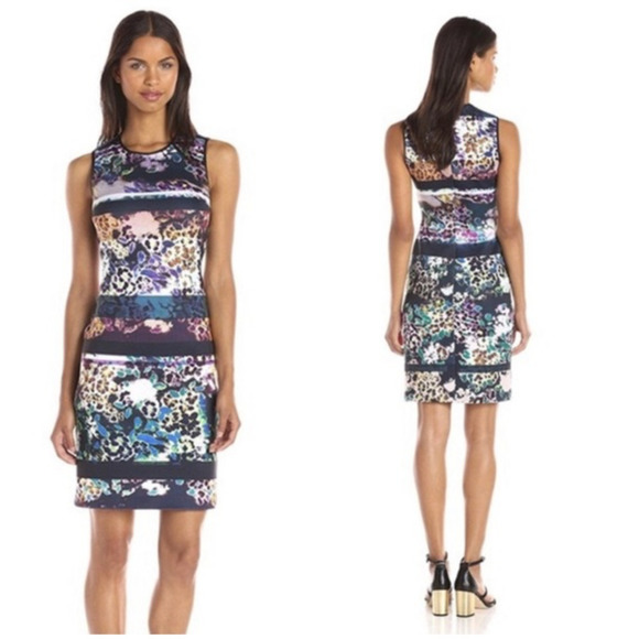 CLOVER CANYON Neoprene "Floral Filter" Fall Sleeveless Sheath Dress sz S - $315‎ - Picture 1 of 5